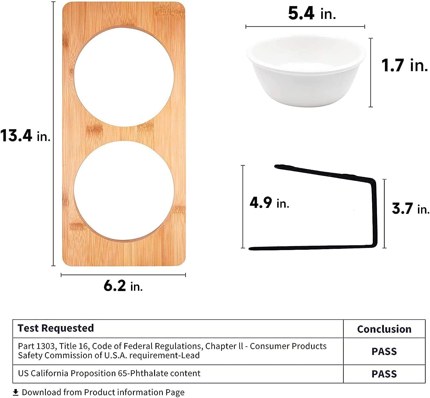 Elevated Ceramic Cat Bowls with 15° Tilted Design, Bamboo Stand Feeder Set for Cats and Small Dogs