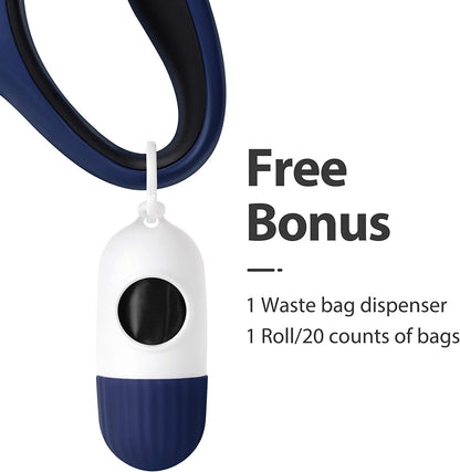 Retractable Dog Leash with Integrated Dispenser and Waste Bags, 16 Ft Leash for Large Dogs up to 110 Lbs, Anti-Slip Handle, Tangle-Free Design, Reflective Nylon Tape (Large, Navy Blue)