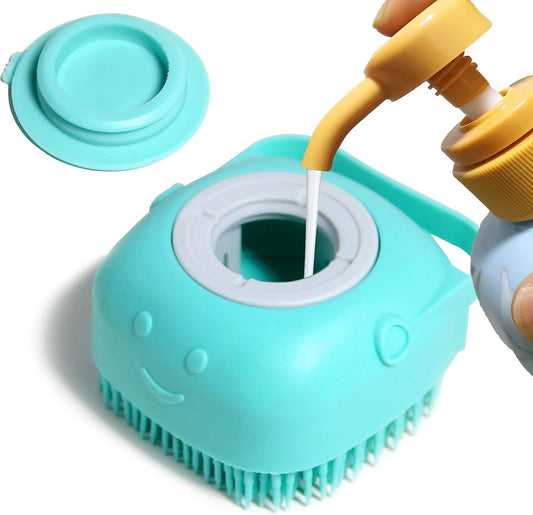 Pet Bath Brush Dog Baths Brush Shampoo Dispenser Soft Silicone Dog Bathing Brushes Dogs Shampoo Brushes Scrubbers for Cats and Dogs Shower Brush Grooming (Blue)