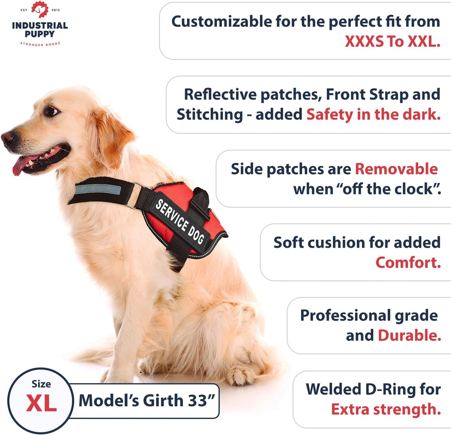 Professional Service Dog Vest and Leash Set with Adjustable Hook and Loop Straps - Available in XXS to XXL - Features Reflective Patch and Comfortable Mesh Design