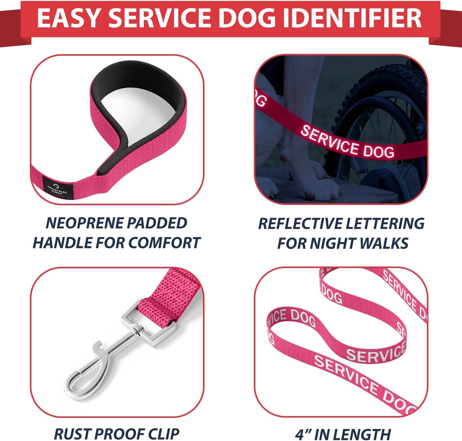 Professional Service Dog Vest and Leash Set with Adjustable Hook and Loop Straps - Available in XXS to XXL - Features Reflective Patch and Comfortable Mesh Design