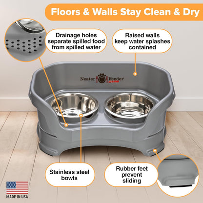 Neater Feeder Deluxe Elevated Dog Bowls for Small Dogs under 19 lbs - Made in USA, Spill-Proof Feeding Station with Food and Water Bowl Set, Gunmetal Finish