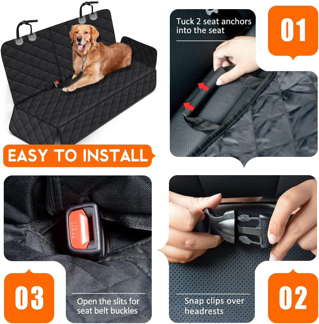 Premium Waterproof Dog Car Seat Cover - Non-Slip Back Seat Protector for Most Cars, Trucks, and SUVs with Middle Armrest Compatibility - Black