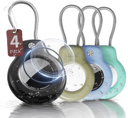 4 Pack Holder for Airtag 2Nd Generation (2026) & 1St Gen for Apple Air Tagholder Case Keychain Key Ring with Wire Cable,Waterproof Full Protective Cover for Air Tag Finders for Kids,Bags,Luggages