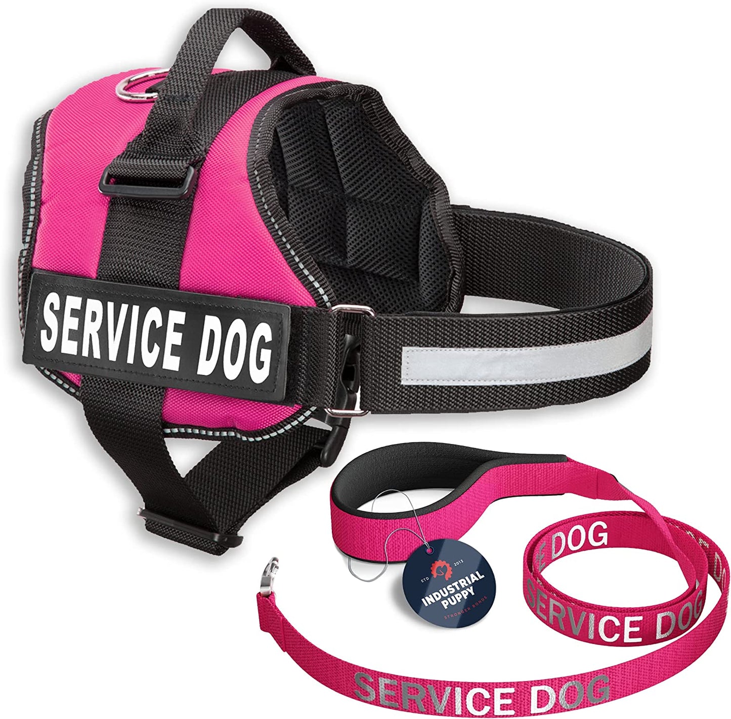 Professional Service Dog Vest and Leash Set with Adjustable Hook and Loop Straps - Available in XXS to XXL - Features Reflective Patch and Comfortable Mesh Design