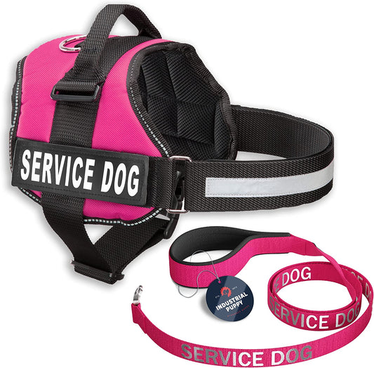 Professional Service Dog Vest and Leash Set with Adjustable Hook and Loop Straps - Available in XXS to XXL - Features Reflective Patch and Comfortable Mesh Design