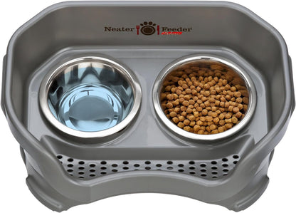 Neater Feeder Deluxe Elevated Dog Bowls for Small Dogs under 19 lbs - Made in USA, Spill-Proof Feeding Station with Food and Water Bowl Set, Gunmetal Finish