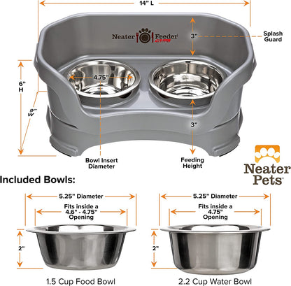 Neater Feeder Deluxe Elevated Dog Bowls for Small Dogs under 19 lbs - Made in USA, Spill-Proof Feeding Station with Food and Water Bowl Set, Gunmetal Finish