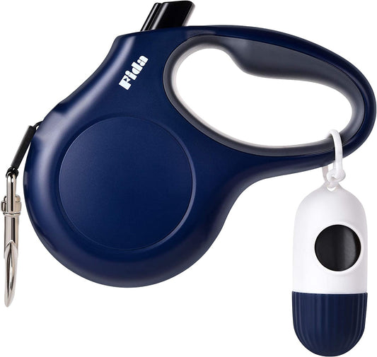 Retractable Dog Leash with Integrated Dispenser and Waste Bags, 16 Ft Leash for Large Dogs up to 110 Lbs, Anti-Slip Handle, Tangle-Free Design, Reflective Nylon Tape (Large, Navy Blue)